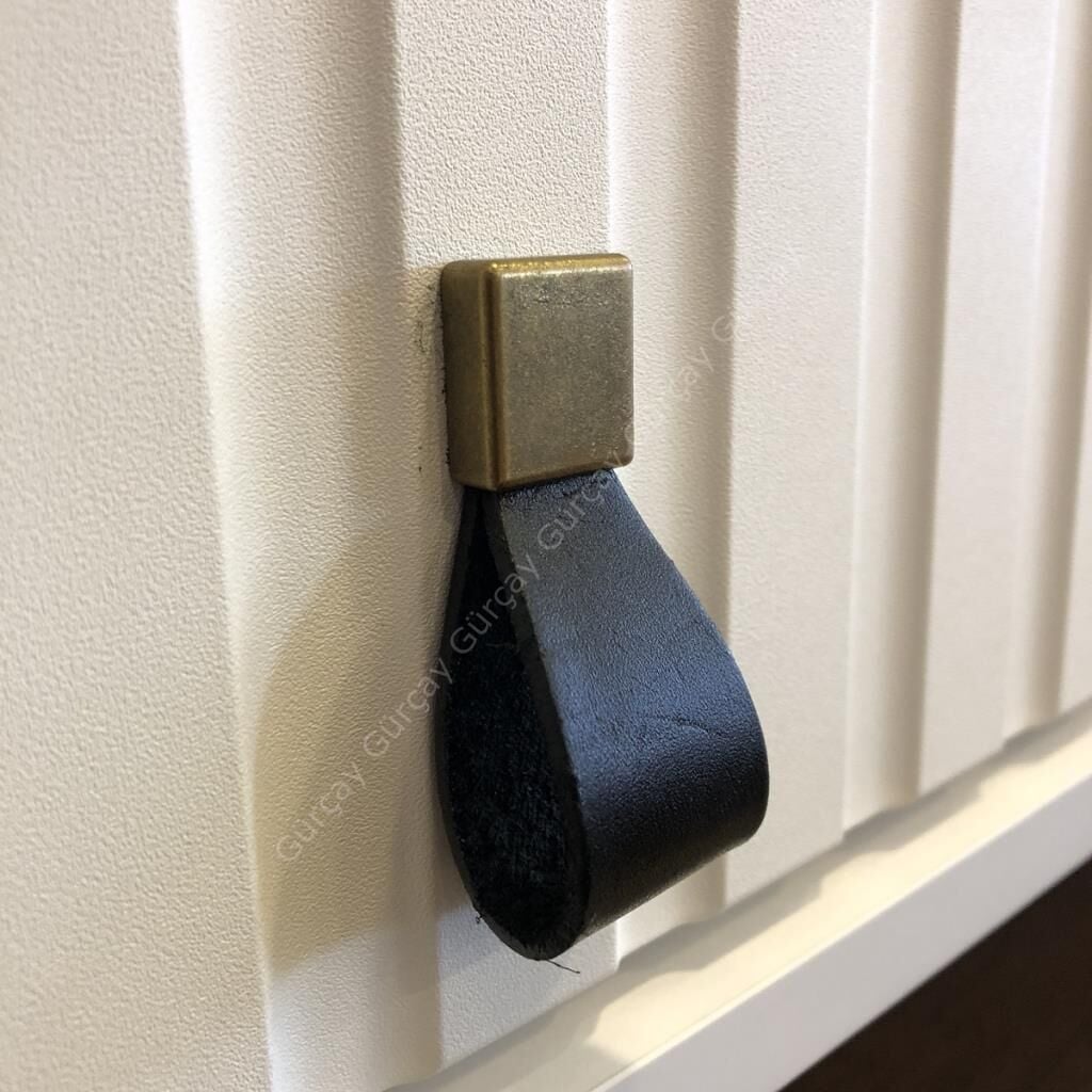 Deri Düğme Kulp Antik Siyah (2 Adet)