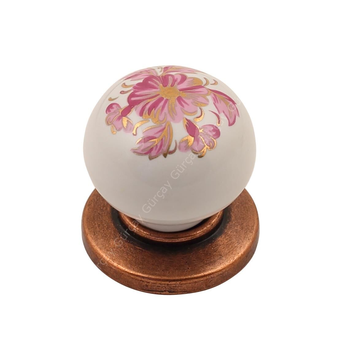 Sude Porselen Kulp Bakır Pembe Çiçekli Düğme (2 Adet)