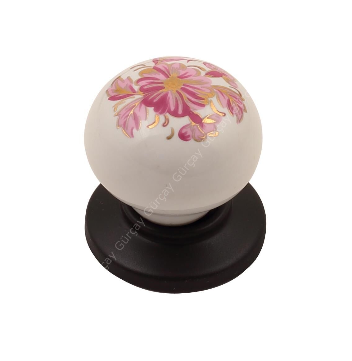 Sude Porselen Kulp Siyah Pembe Çiçekli Düğme (2 Adet)
