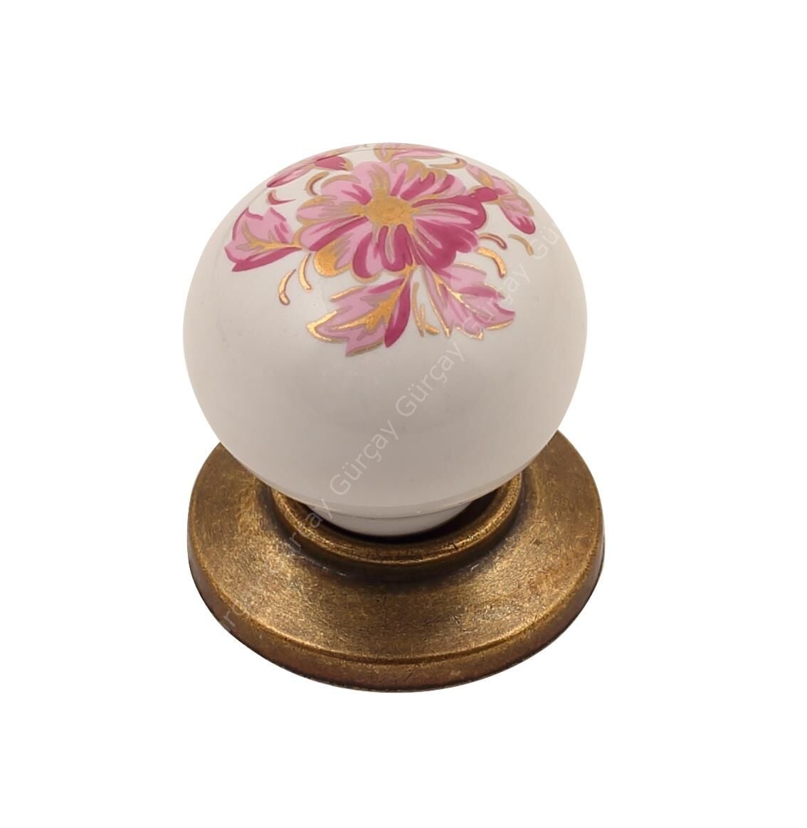 Sude Porselen Kulp Antik Pembe Çiçekli Düğme (2 Adet)