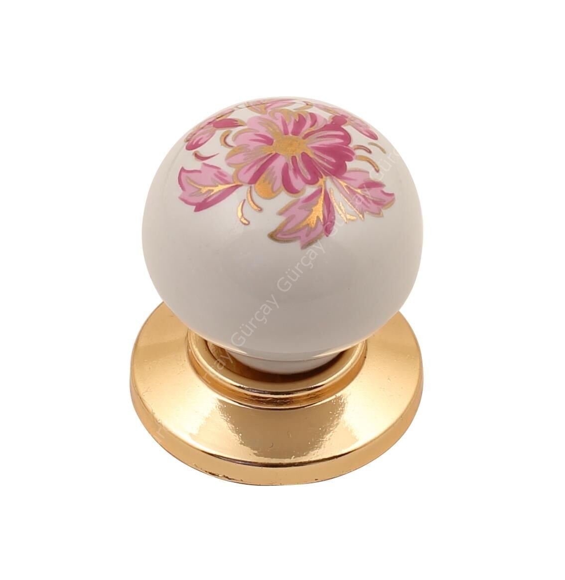 Sude Porselen Kulp Altın Pembe Çiçekli Düğme (2 Adet)