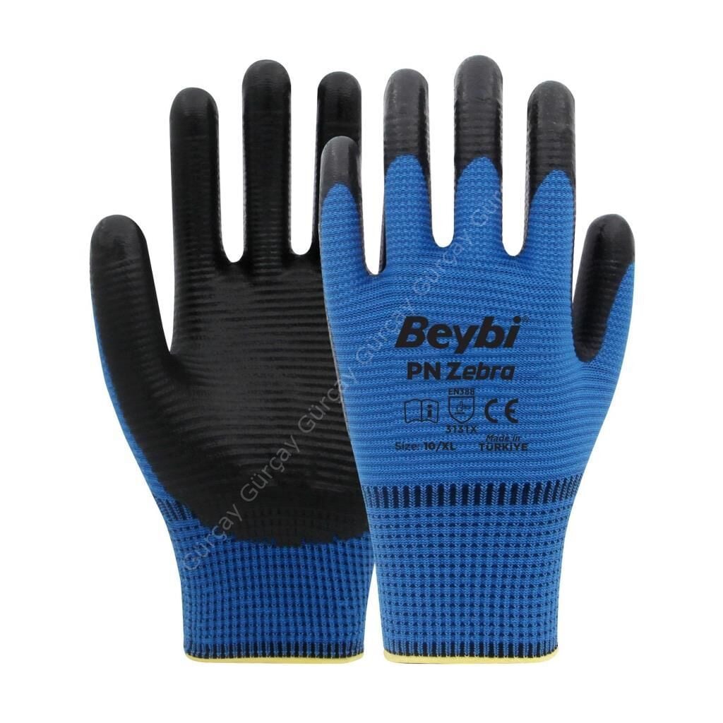 Beybi Zebra Nitril Kaplı Eldiven No:10