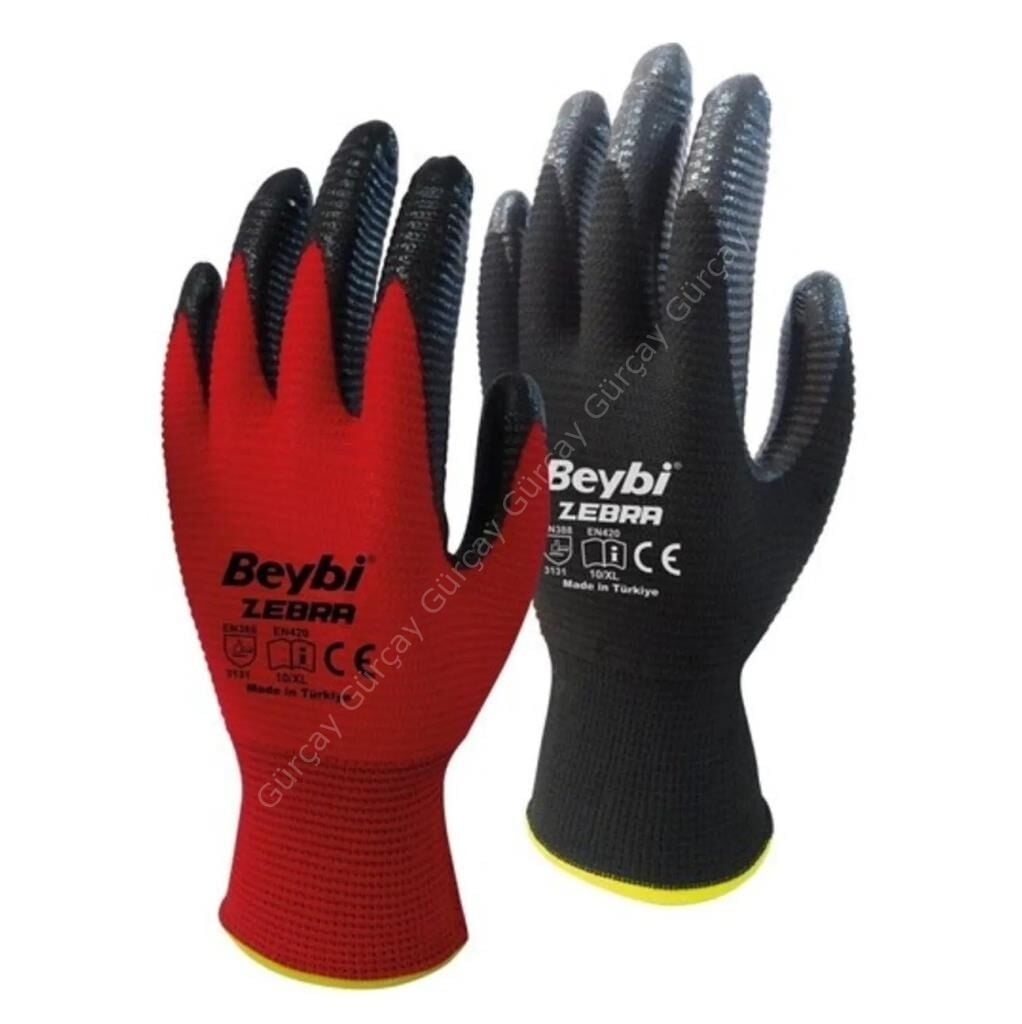 Beybi Zebra Nitril Kaplı Eldiven No:10