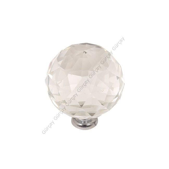 Küre Kristal Kulp 30mm Şeffaf Krom (2 Adet)