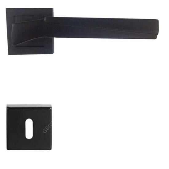 Meridyen Kare Rozetli Kapı Kolu Mat Siyah Oda Tipi