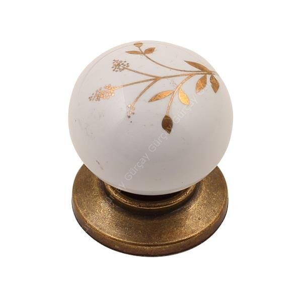 Sude Porselen Kulp Antik Altın Çiçekli Düğme (2 Adet)