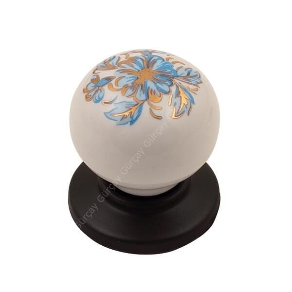 Gürçay Sude Porselen Kulp Siyah Mavi Çiçekli Düğme (2 Adet)