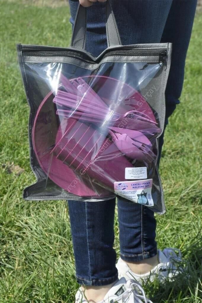Çantalı Kamp Piknik Seti 4 Kişilik Mor