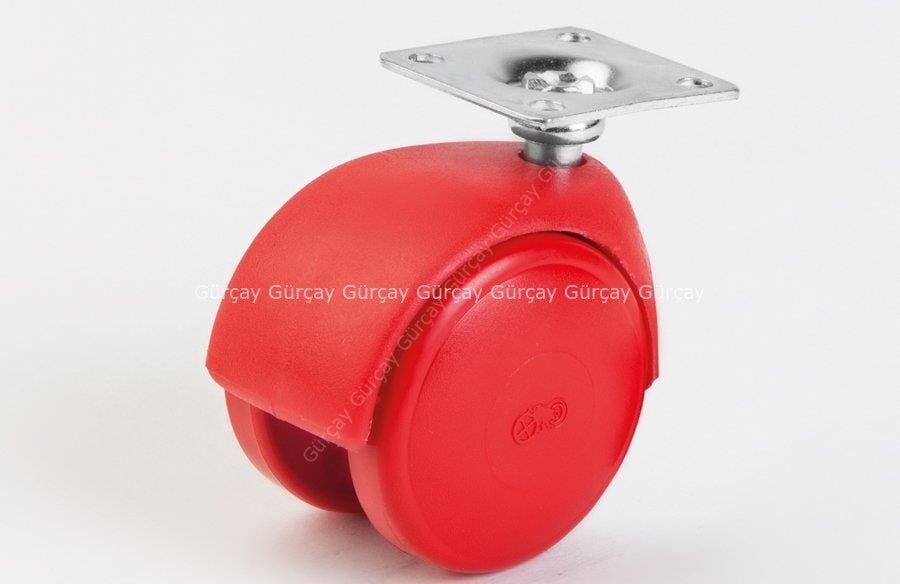 Mobilya Tekeri Döner Plastik H65mm Büyük Tablalı Kırmızı